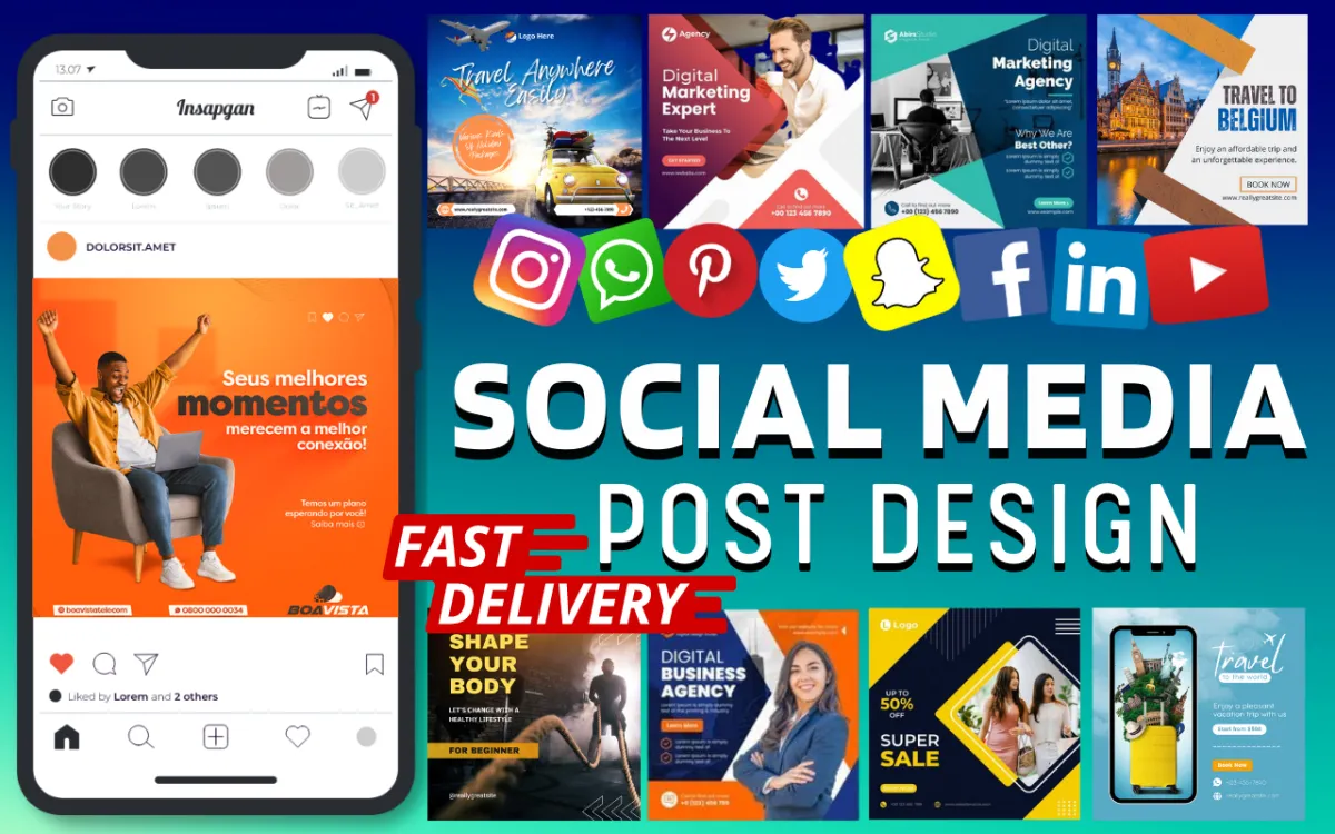 design social media posts , banner ads , facebook ads , instagram ads