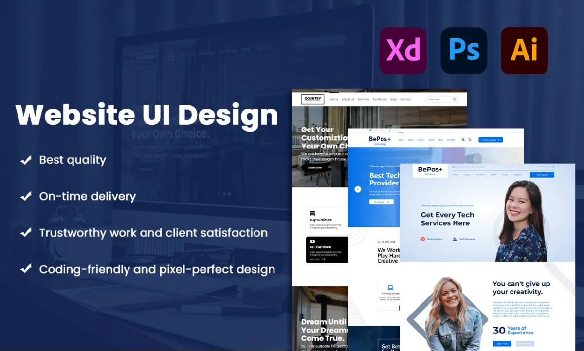 design a minimalistic responsive website UI in Adobe XD